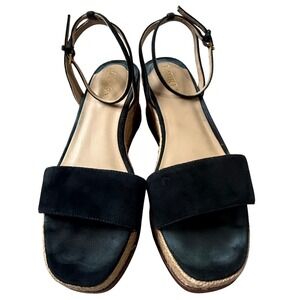Lauren Ralph Lauren Leona Black Suede Espadrille Wedge Sandals Womens 8 or 39